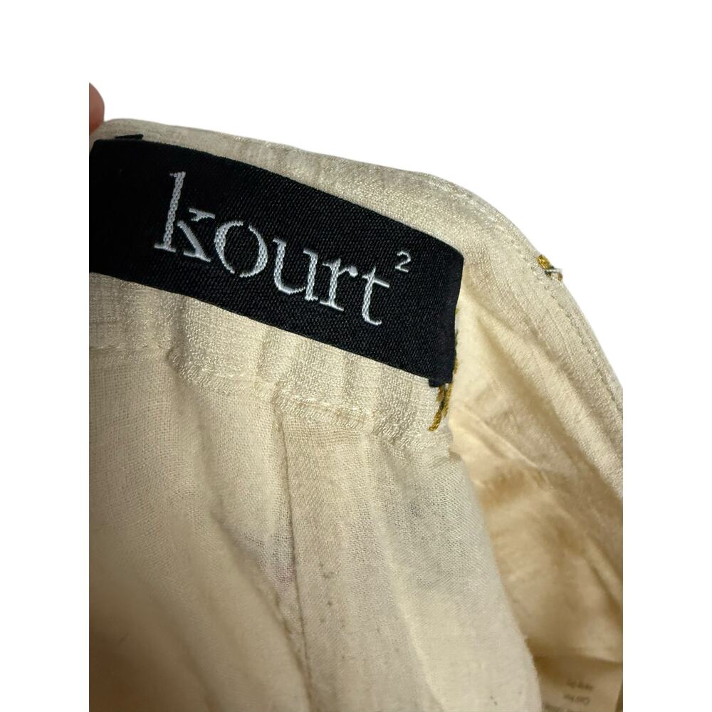 Kourt Sheri Cream Floral Embroidered High Waist Wide Leg Pants Size 2 - Picture 15 of 16